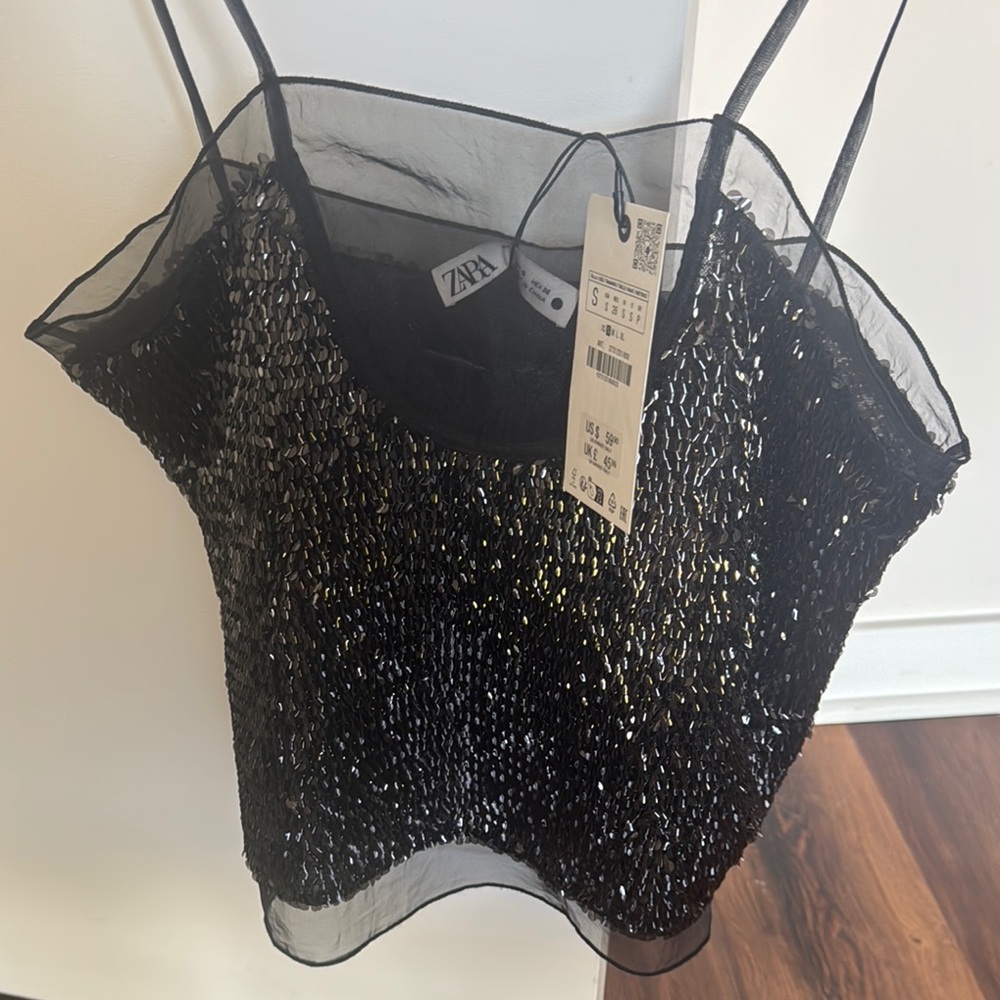 NWT Black Sequin ZARA Women's Top